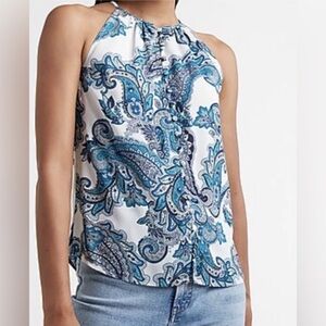 NWOT Express Blue and White Paisley Button front Halter Top